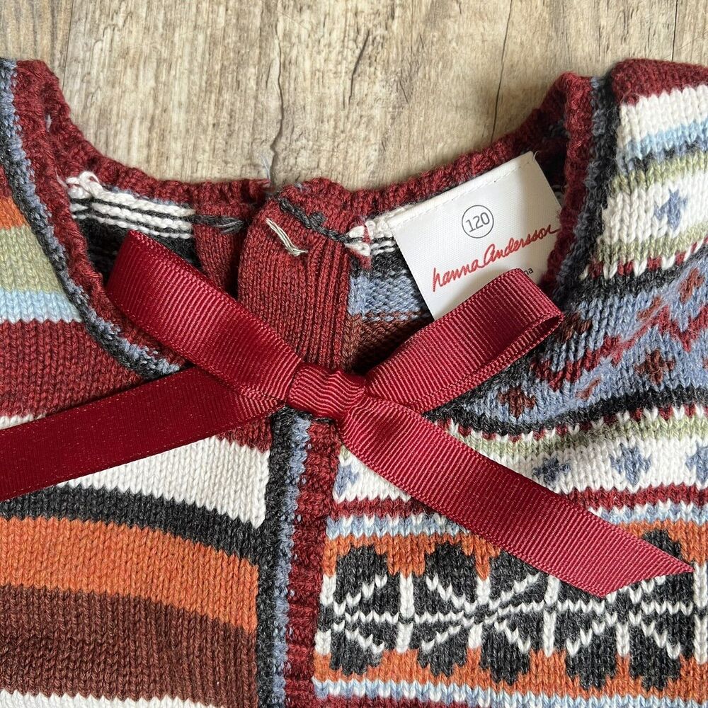 HANNA ANDERSSON Storyteller Fair Isle Striped Combed Cotton Dress SIZE 120 6-7 - Picture 7 of 8